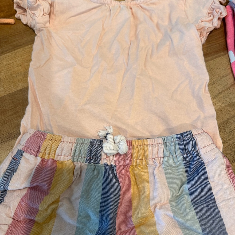 Peach Top and Striped Shorts Set